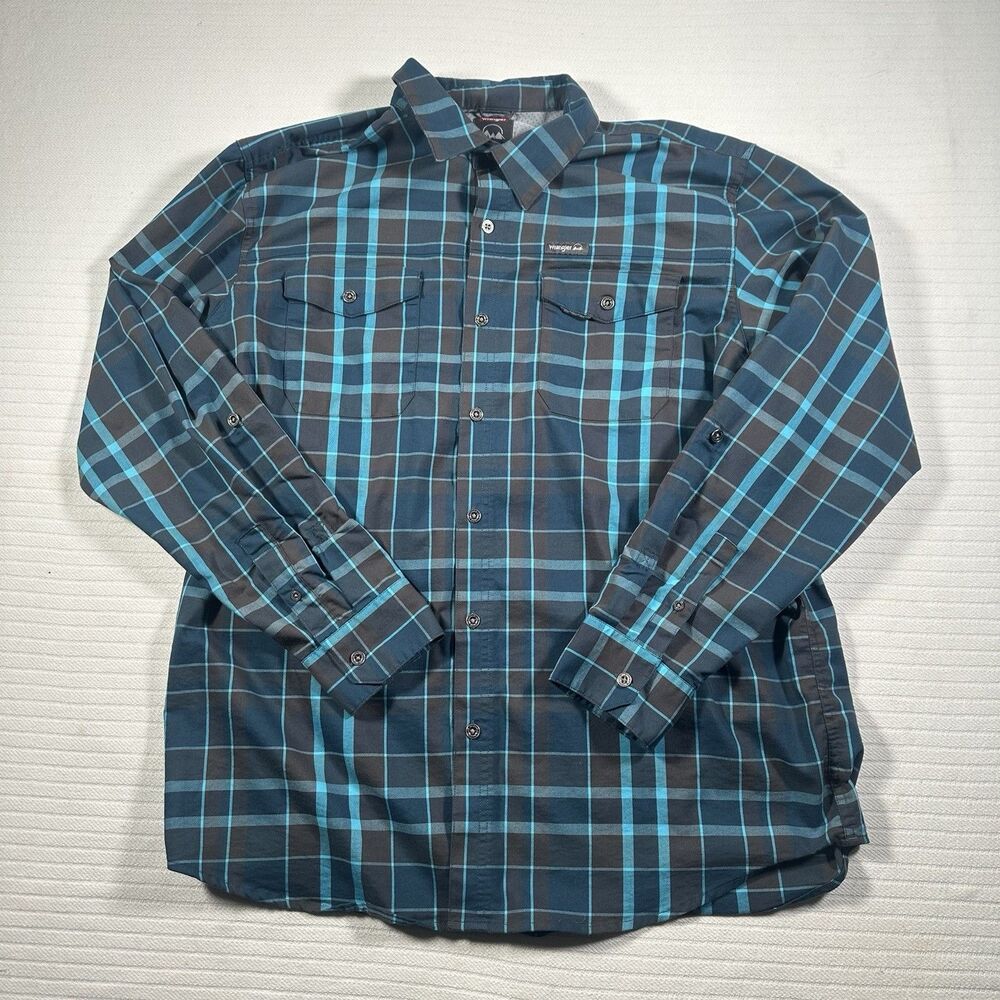 Wrangler Men’s XL Plaid Button Down Shirt Blue Gray Western Long Sleeve Casual